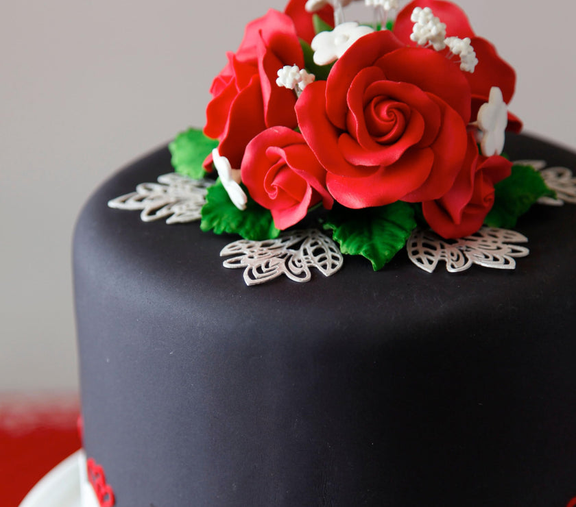 Rose Bouquet Cake Decoration, Elegant Garden Rose Cake Topper, by Global Sugar Art, Red