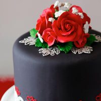 Rose Bouquet Cake Decoration, Elegant Garden Rose Cake Topper, by Global Sugar Art, Red