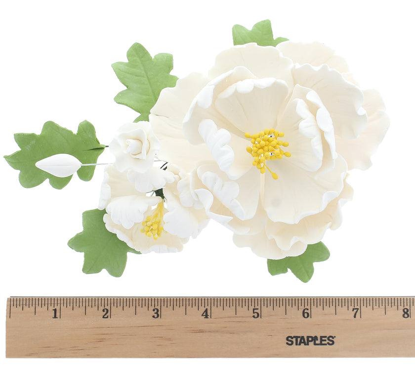 Premium Peony Sprays for Cake Decorating by Global Sugar Art, White Open