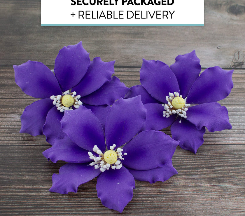 Clematis Gum Paste Sugar Cake Flowers by Global Sugar Art, Purple, 9 Count
