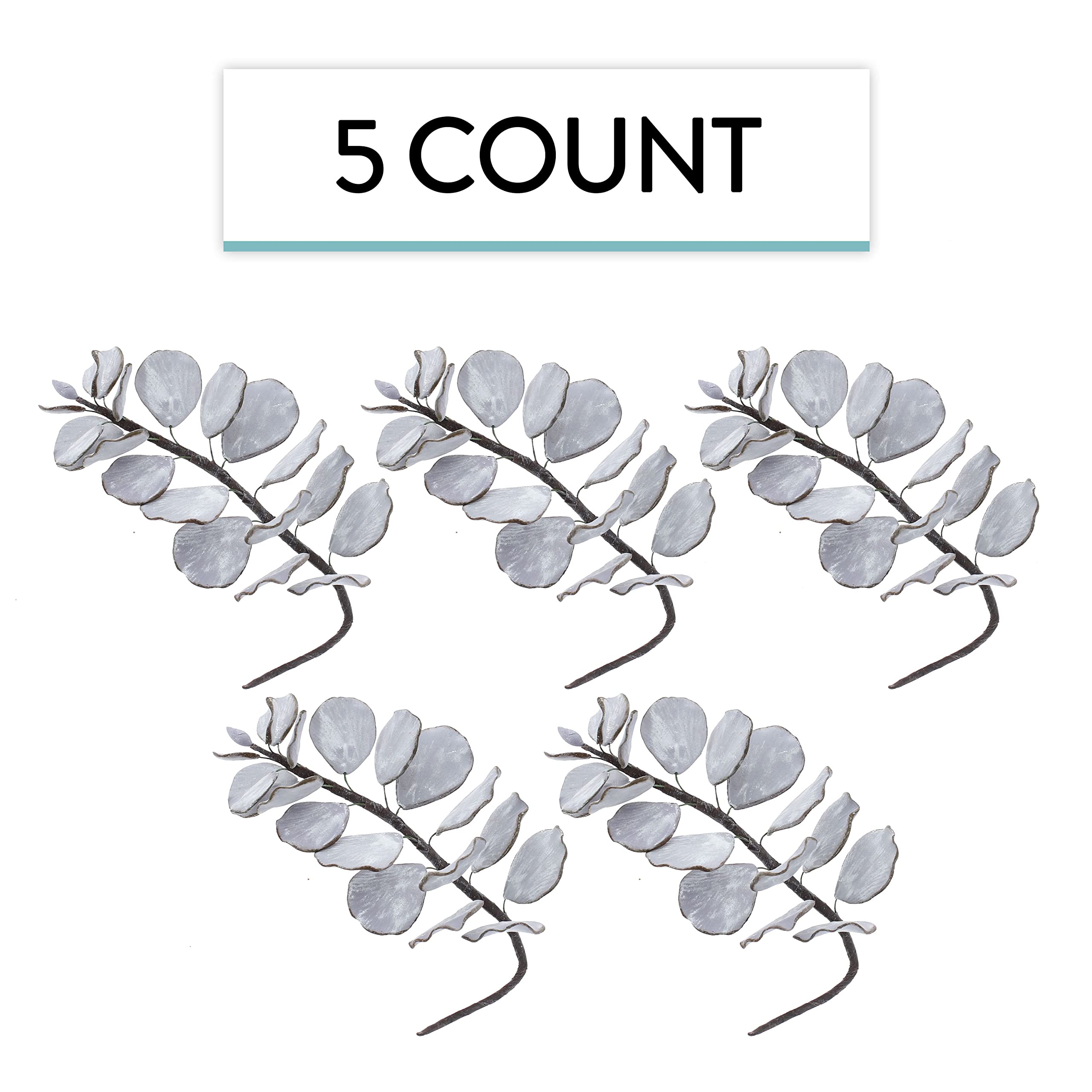Eucalyptus Sugar Flowers for Cake Decorating, by Global Sugar Art, 5 Count, Silver