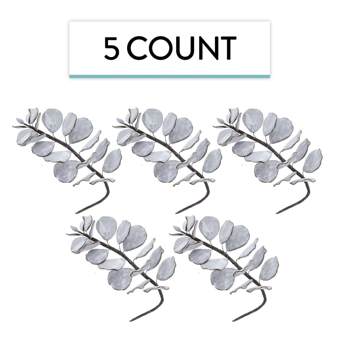 Eucalyptus Sugar Flowers for Cake Decorating, by Global Sugar Art, 5 Count, Silver