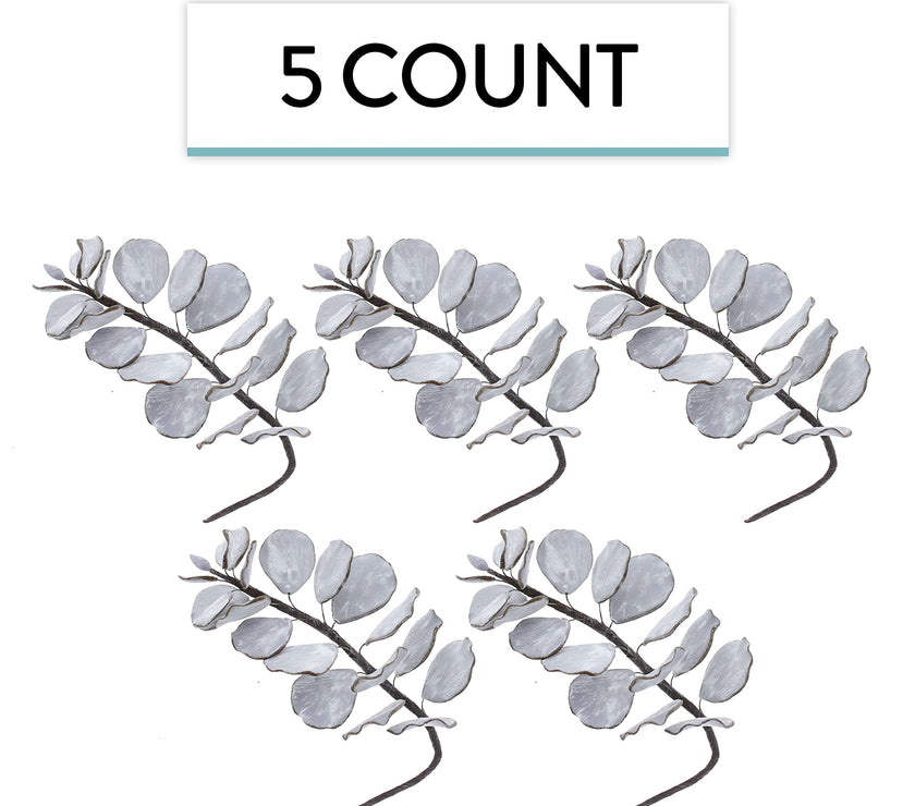 Eucalyptus Sugar Flowers for Cake Decorating, by Global Sugar Art, 5 Count, Silver