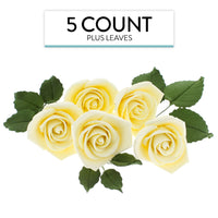Peace Rose Sugar Flowers with Leaves, Cake Decorating Kit, by Global Sugar Art, Medium, Yellow