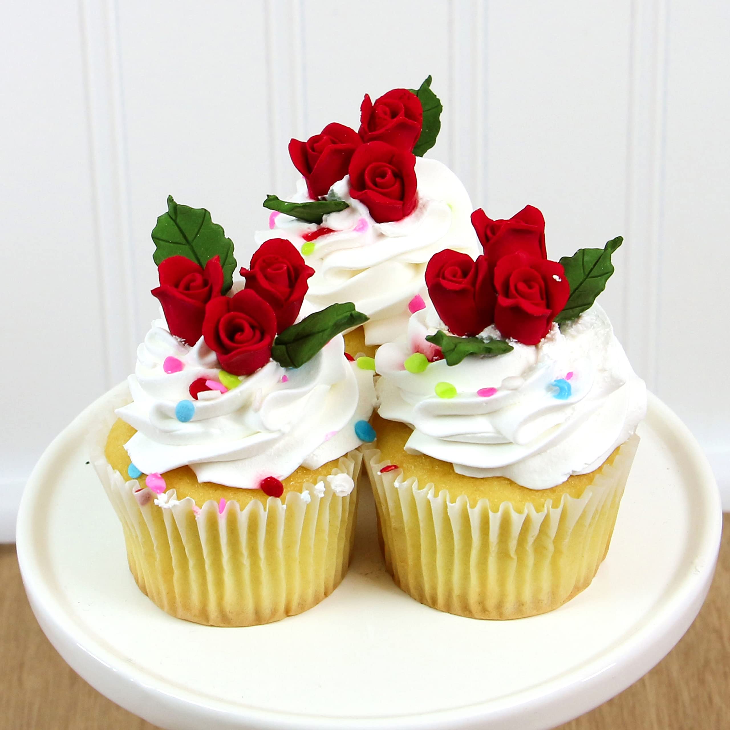 Tiny Rose Sugar Flowers, Edible Cupcake Toppers, Extra Small, by Global Sugar Art, Red