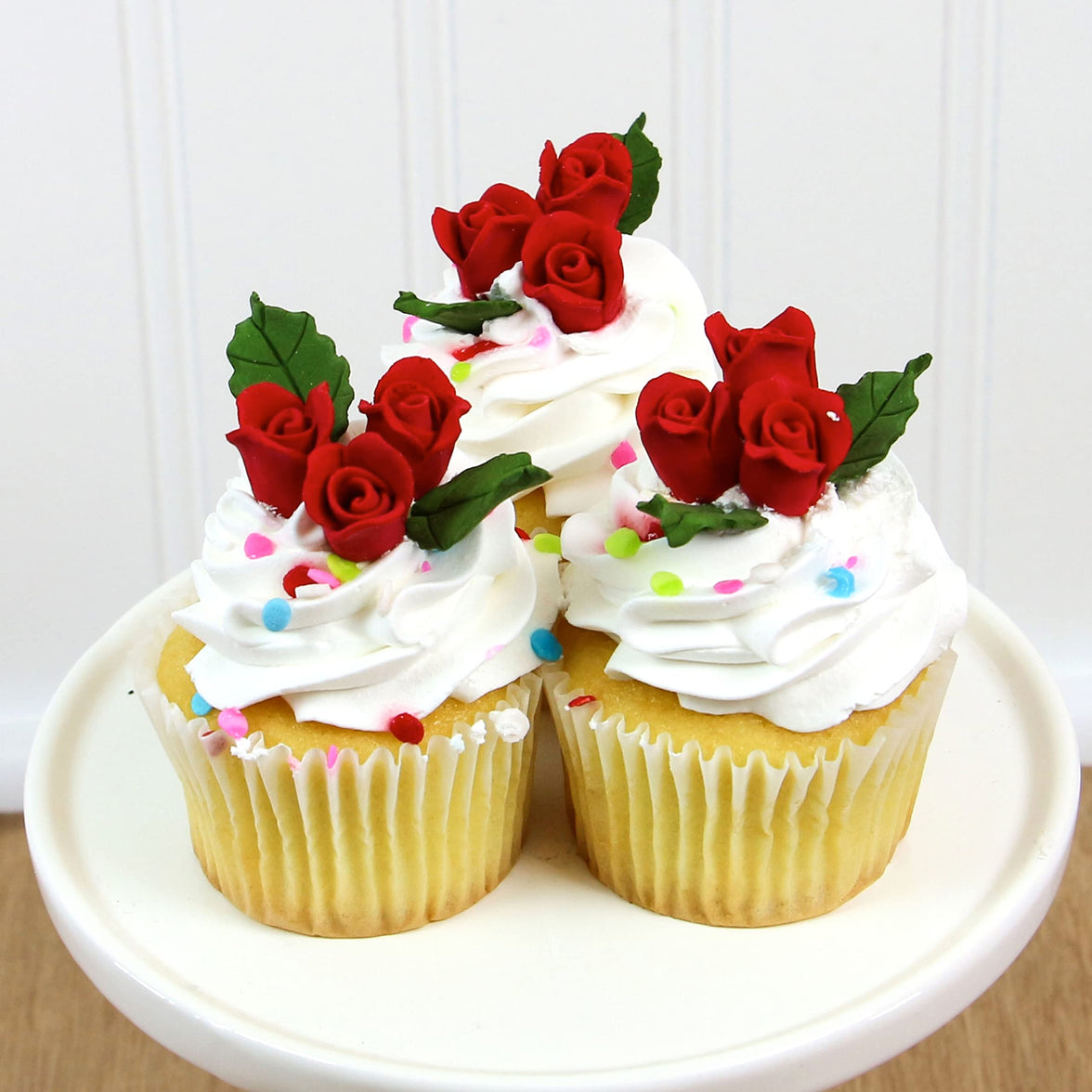 Tiny Rose Sugar Flowers, Edible Cupcake Toppers, Extra Small, by Global Sugar Art, Red