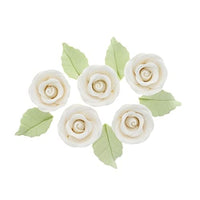 Premium Edible Roses with Leaves, Edible Sugar Cake & Cupcake Flower Kit, by Global Sugar Art, White