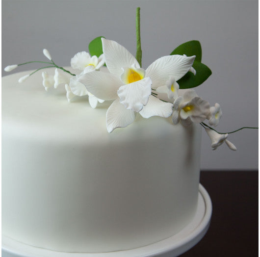 Orchid Sugar Cake Flower Sprays, White Cymbidium Orchid Spray, by Global Sugar Art