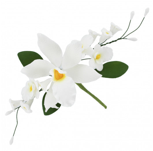 Orchid Sugar Cake Flower Sprays, White Cymbidium Orchid Spray, by Global Sugar Art