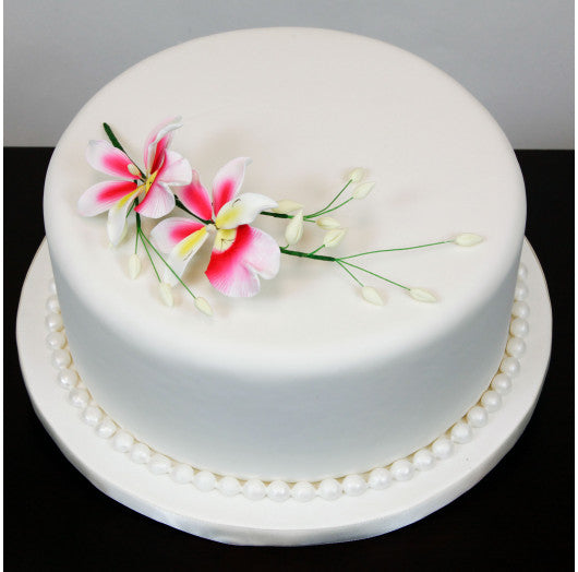 Orchid Sugar Cake Flower Sprays, Deep Pink and Yellow Double Orchid Spray, by Global Sugar Art