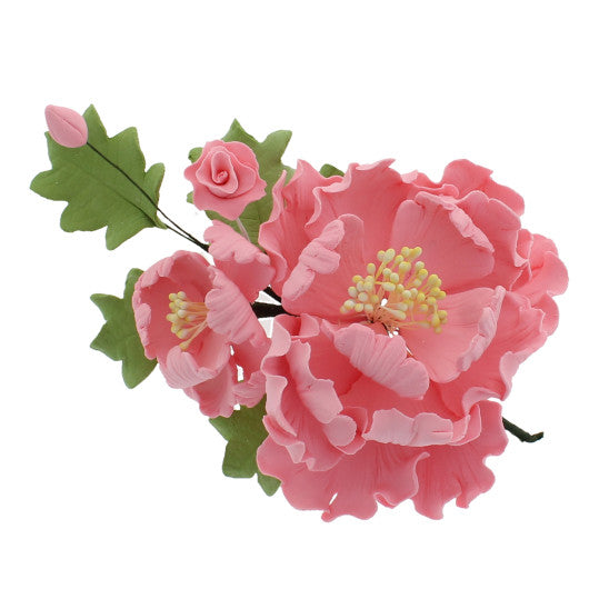 Premium Peony Sprays for Cake Decorating by Global Sugar Art, Pink Open