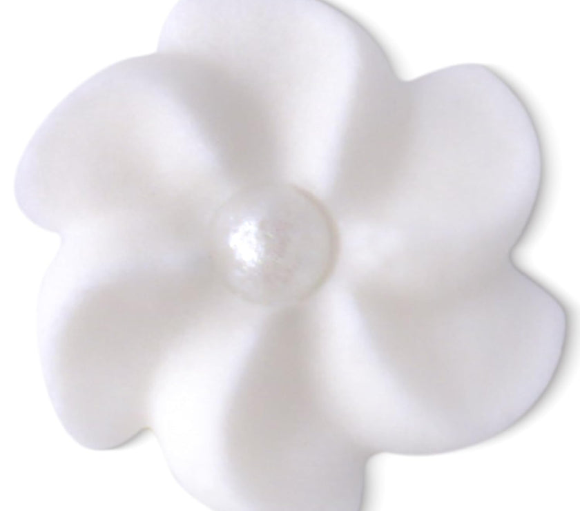 White Royal Icing Drop Flowers with Pearl Centers
