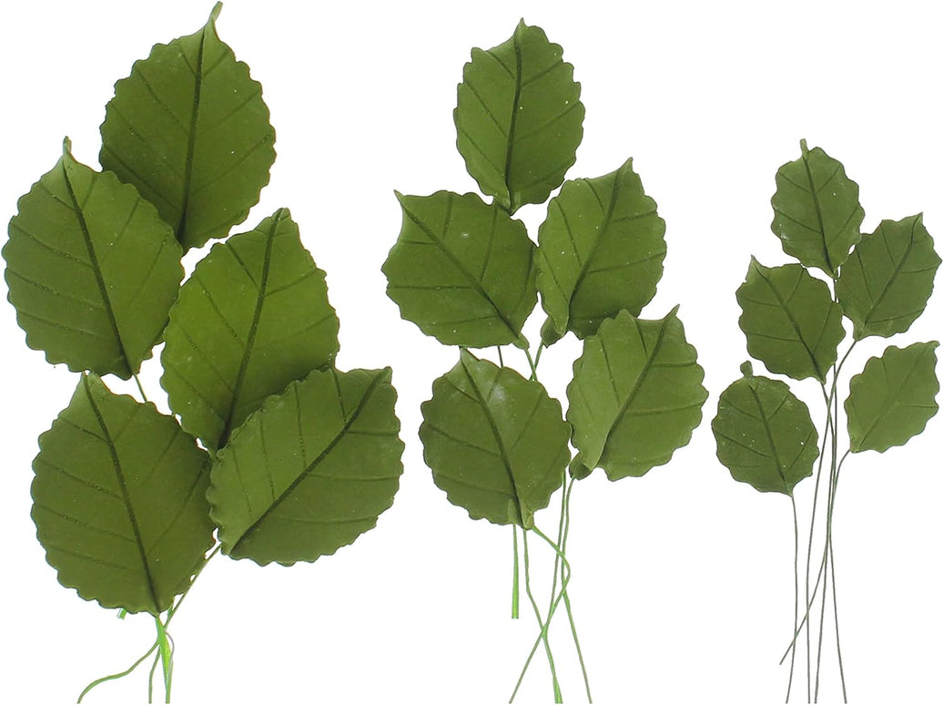 Global Sugar Art Rose Leaf Sugar Cake Leaves, Dark Green, 3 Sizes, by Chef Alan Tetreault