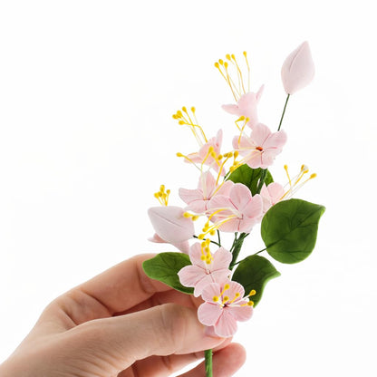 Pink Cherry Blossoms with Leaves Spray