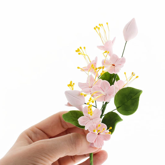 Pink Cherry Blossoms with Leaves Spray, 1 Count