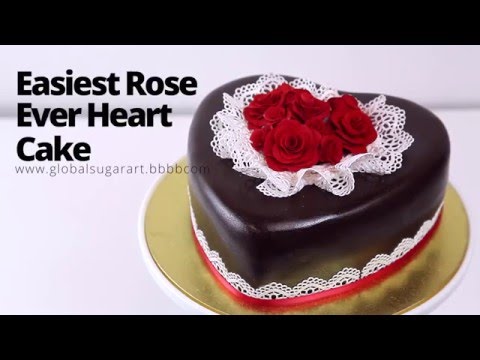 Easiest Rose Ever Heart Cake