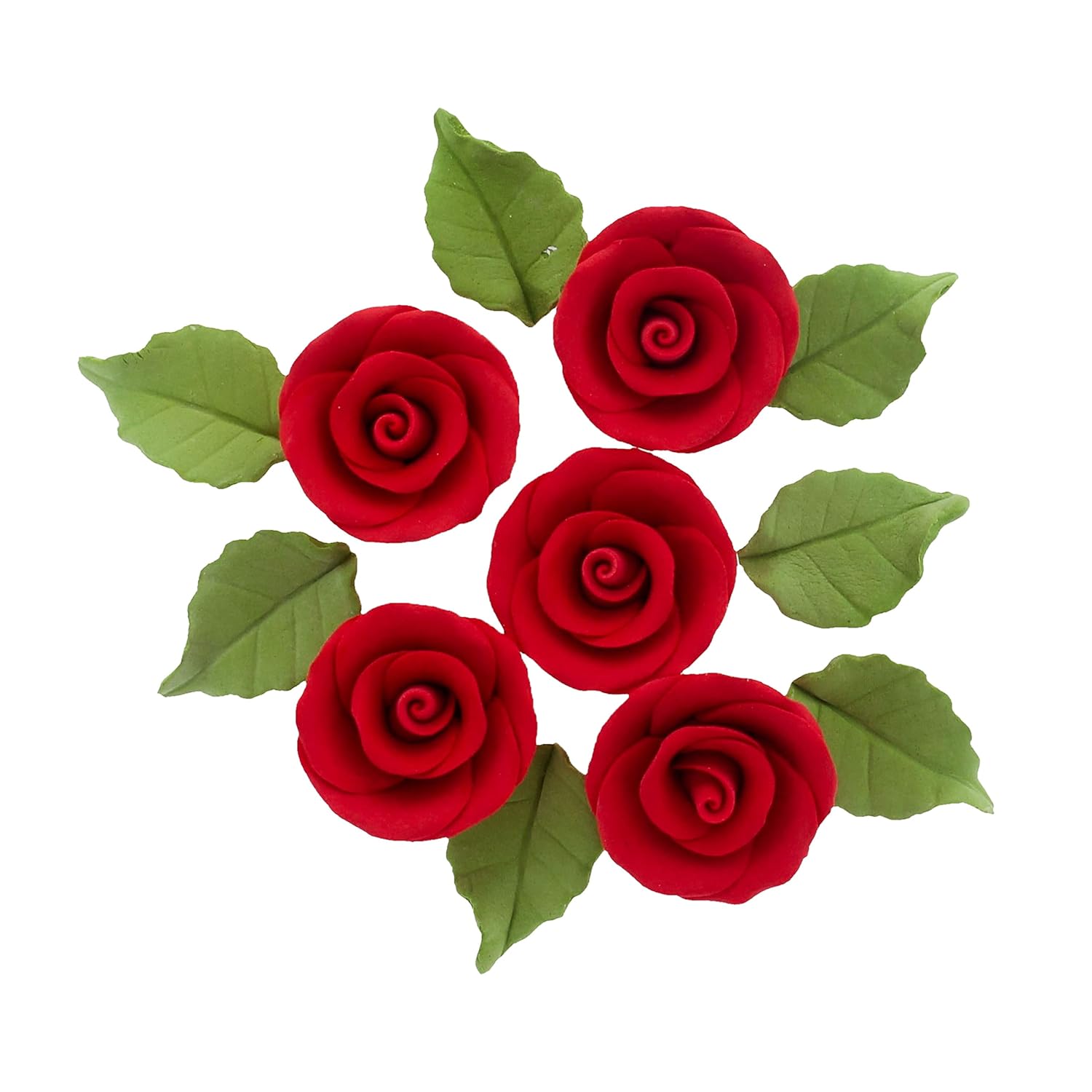 Premium Edible Roses with Leaves, Edible Sugar Cake & Cupcake Flower Kit, by Global Sugar Art, Red