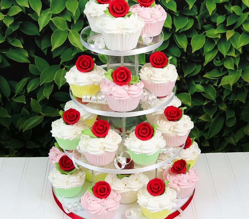 Premium Edible Roses with Leaves, Edible Sugar Cake & Cupcake Flower Kit, by Global Sugar Art, Red