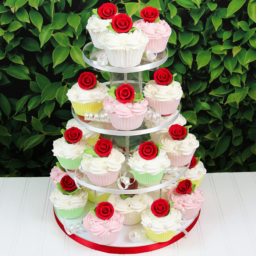 Premium Edible Roses with Leaves, Edible Sugar Cake & Cupcake Flower Kit, by Global Sugar Art, Red