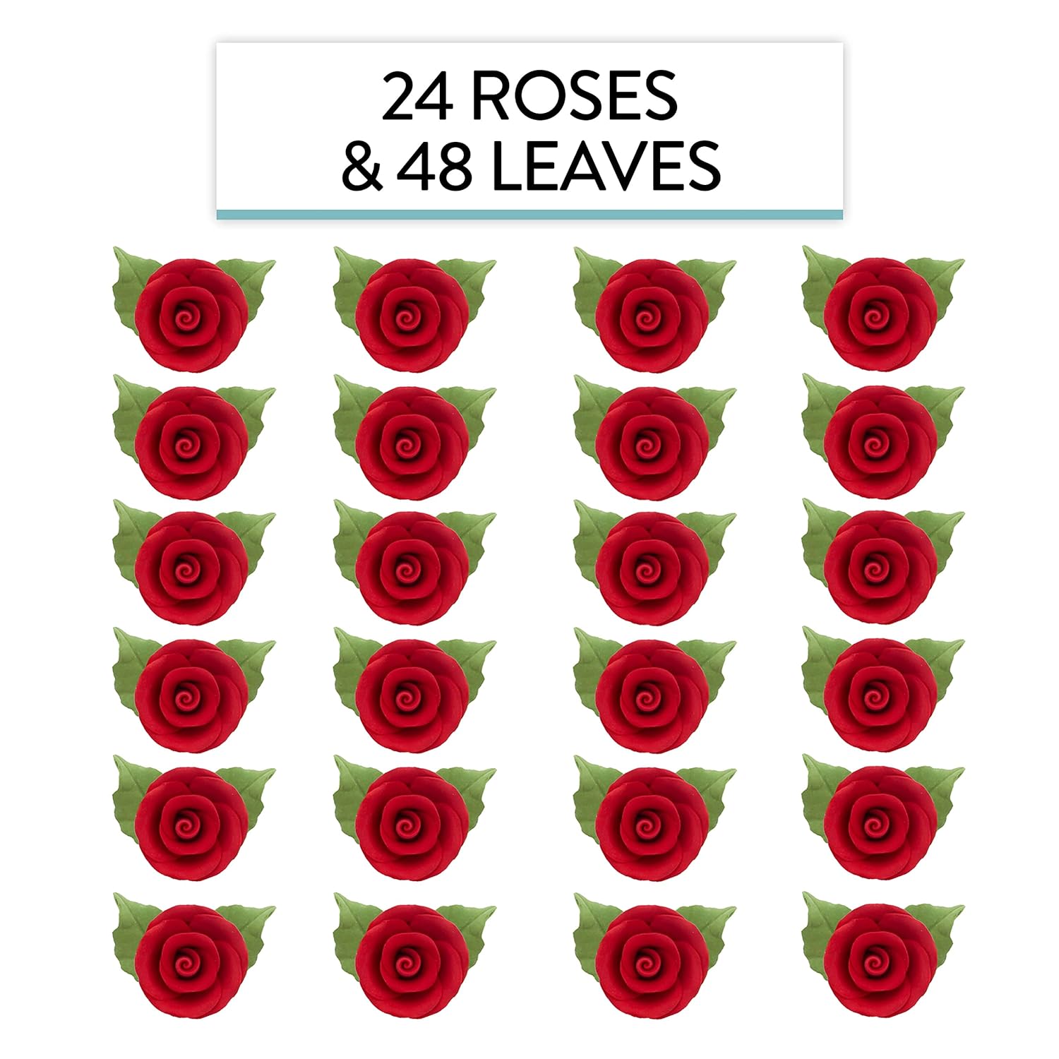 Premium Edible Roses with Leaves, Edible Sugar Cake & Cupcake Flower Kit, by Global Sugar Art, Red