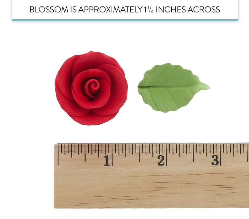 Premium Edible Roses with Leaves, Edible Sugar Cake & Cupcake Flower Kit, by Global Sugar Art, Red