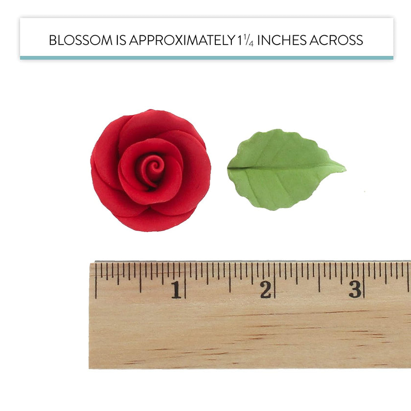 Premium Edible Roses with Leaves, Edible Sugar Cake & Cupcake Flower Kit, by Global Sugar Art, Red