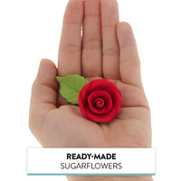 Premium Edible Roses with Leaves, Edible Sugar Cake & Cupcake Flower Kit, by Global Sugar Art, Red